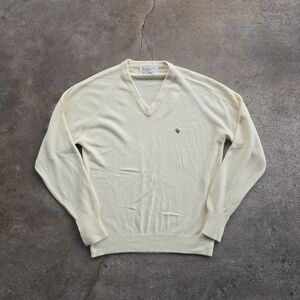 Vintage Men’s Christian Dior Ivory V Neck Orlon Acrylic Sweater Medium USA